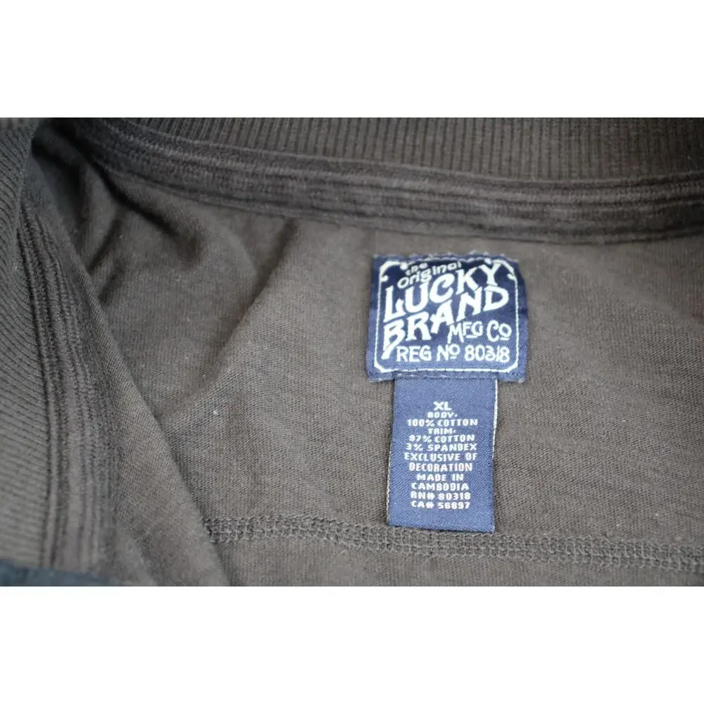 Lucky Brand Sweater Men‎ XL Brown 100% Cotton 1/4 Button Mock Neck Logo